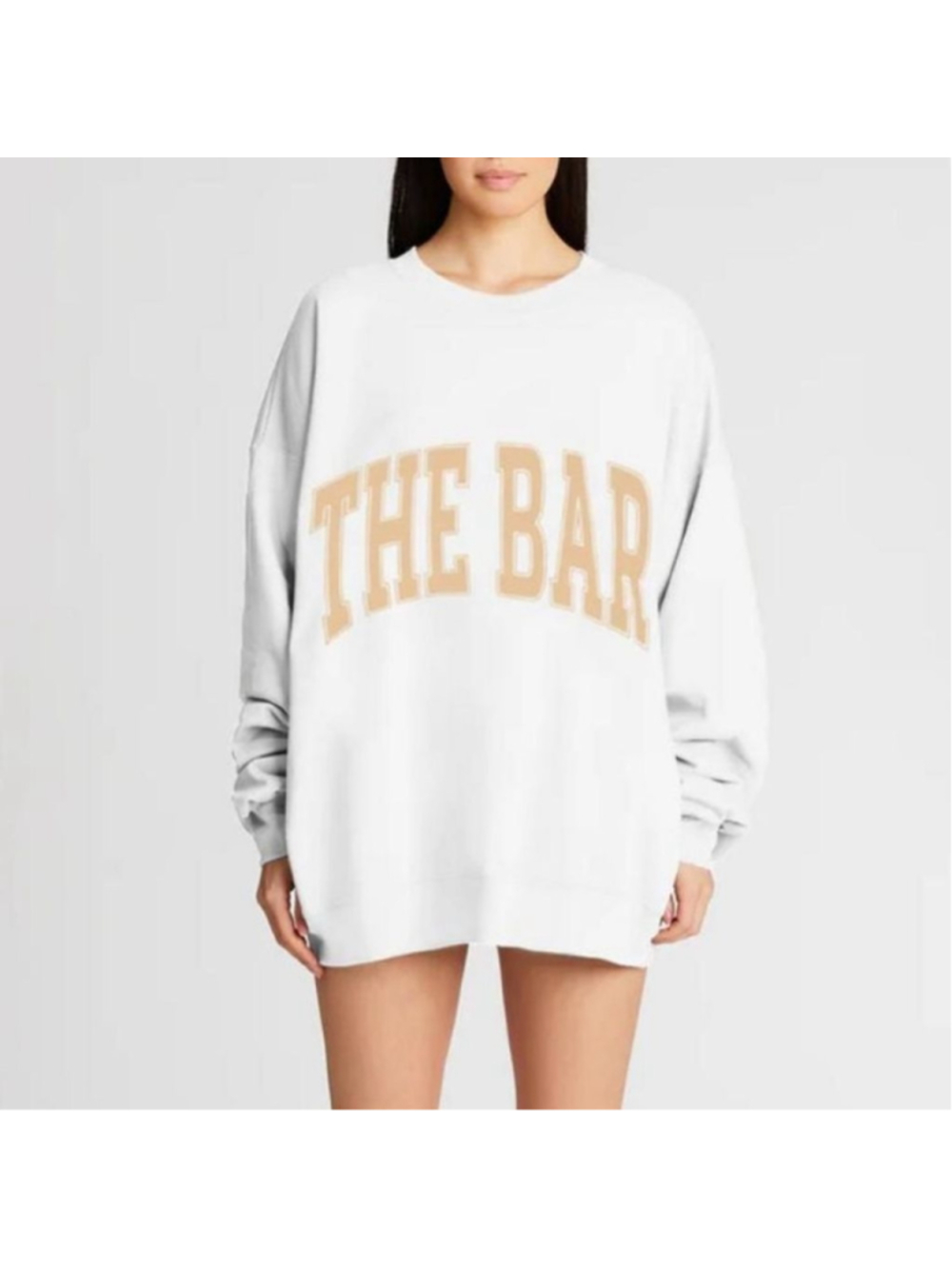 THE BAR Varsity Sweatshirt Pullover Crewneck Sweater L Oversized Boxy Boyfriend